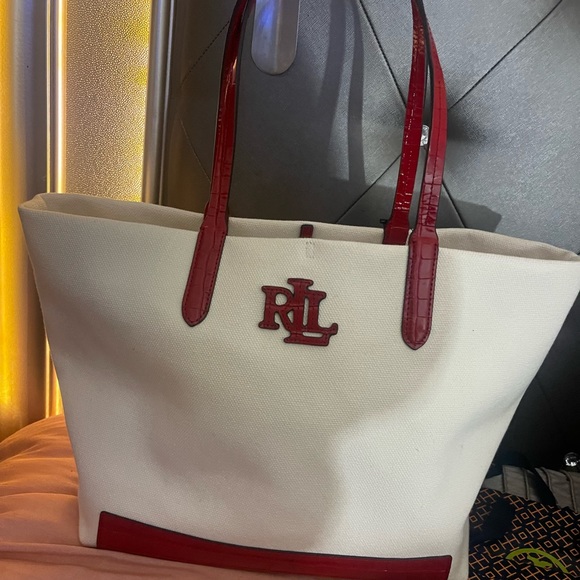 Ralph Lauren Tote purse red and neutral bag NWT - Picture 2 of 8